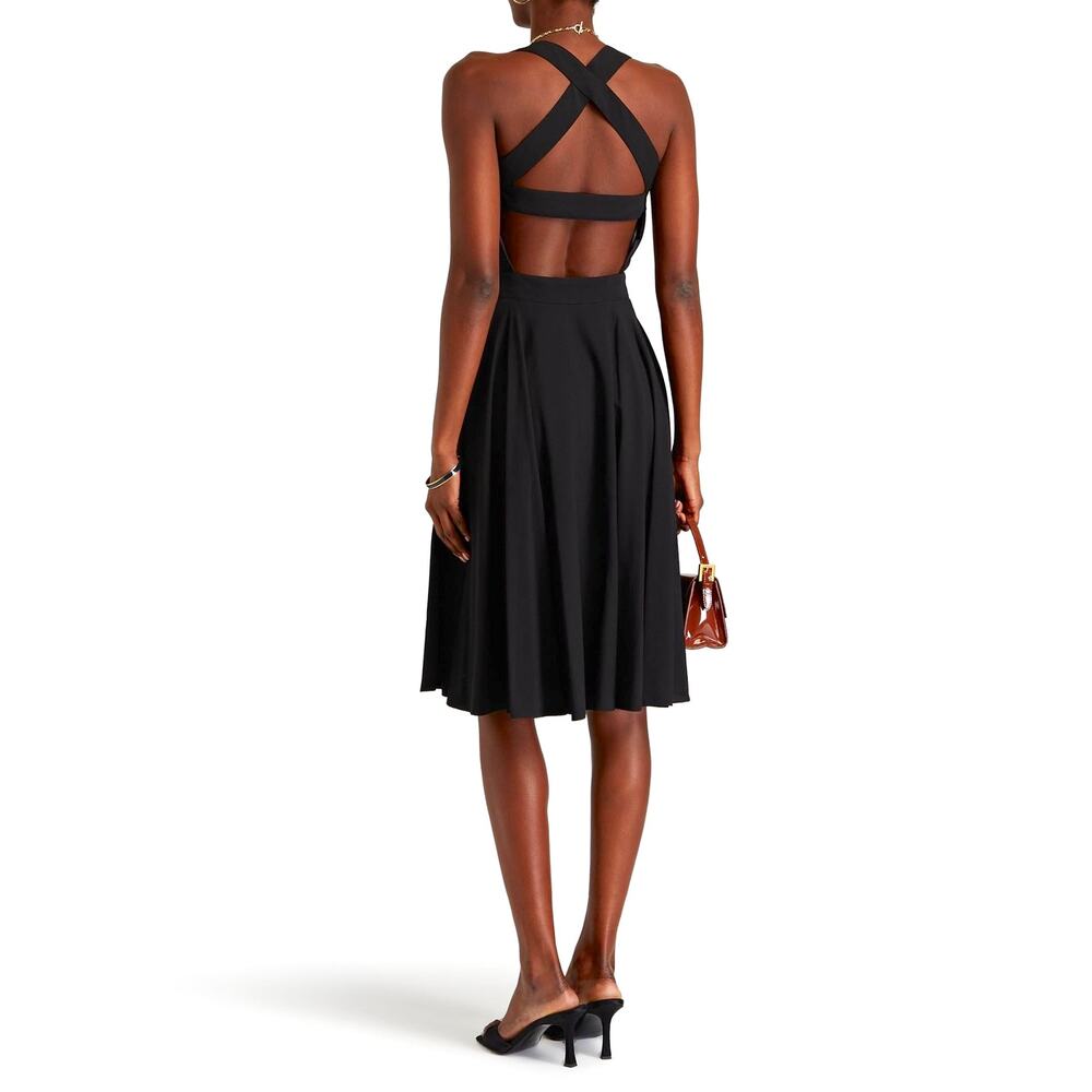 NWT Dolce & Gabbana Black Crossover-Back Crepe-Jersey Midi Dress 36 XXS